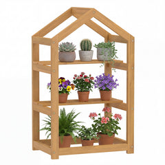75 cm House-Shaped Plant Stand with Solid Acacia Wood Frame