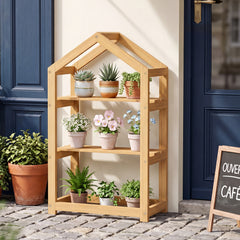 75 cm House-Shaped Plant Stand with Solid Acacia Wood Frame