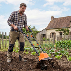 750W Powerful Foldable Garden Rototiller for Lawn Soil Digging-Orange