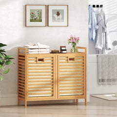 75L Double Tilt-out Laundry Hamper Bamboo with 2 Removable Bins-Natural