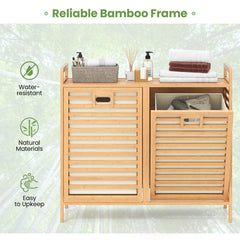 75L Double Tilt-out Laundry Hamper Bamboo with 2 Removable Bins-Natural