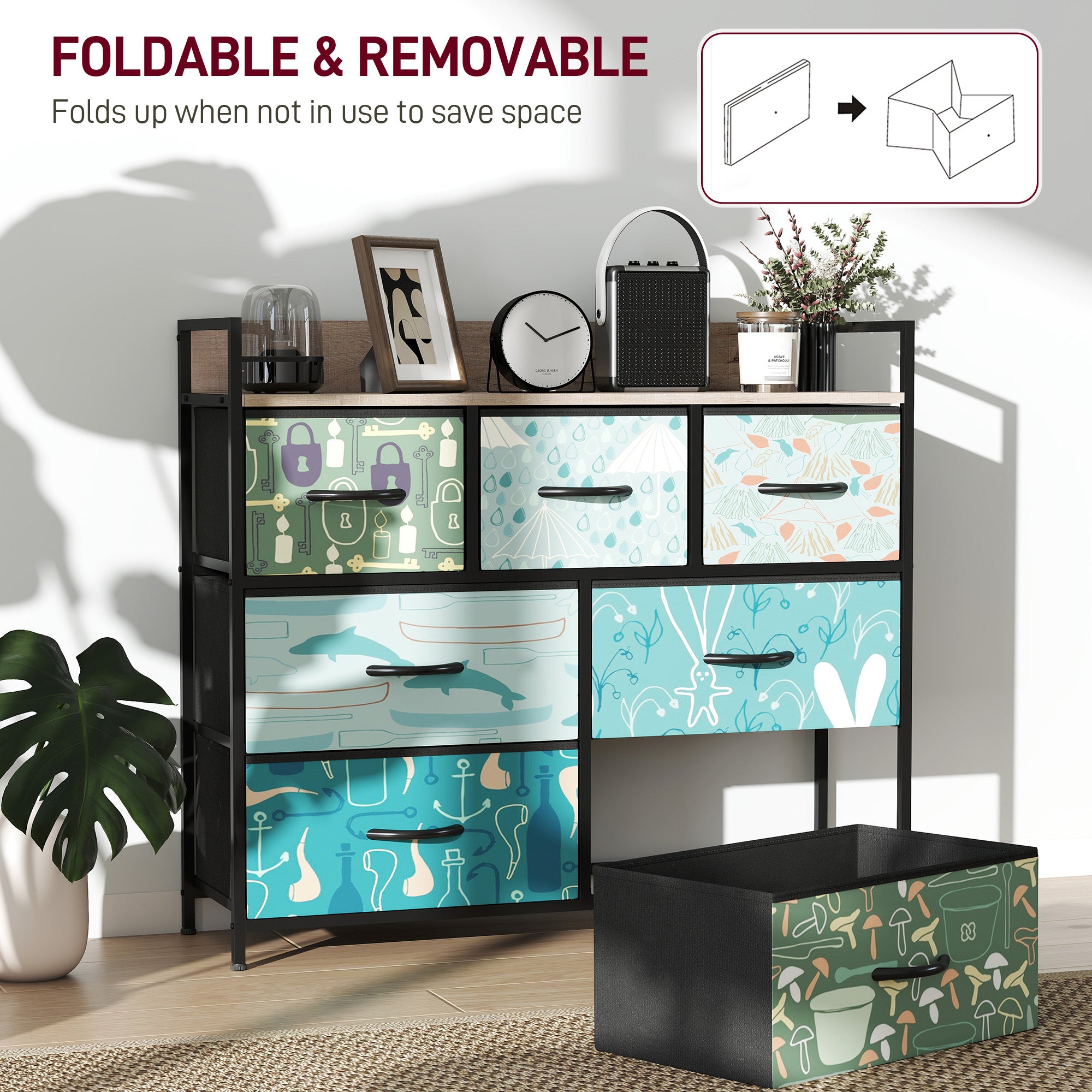 HOMCOM 7-Drawer Chest of Drawers - Blue