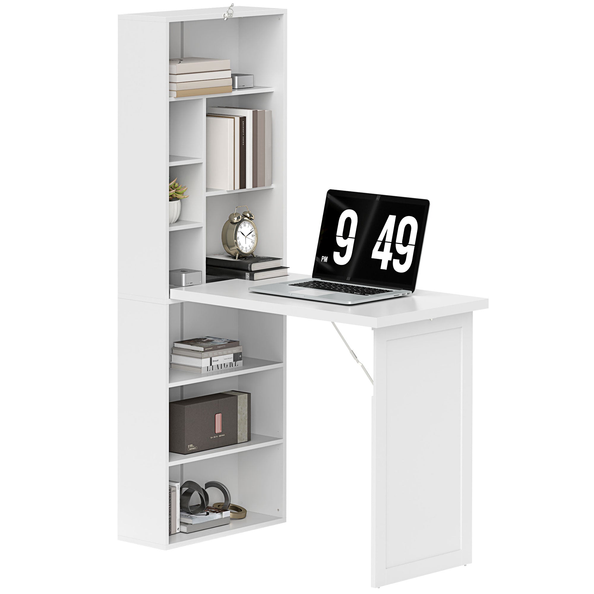HOMCOM Fold-Out Desk 98cm with Storage and Writing Board, White