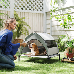 PawHut Portable Elevated Dog Bed with Removable Canopy, Cooling Raised Pet Cot for Small Medium Dogs, 76 x 61 x 70 cm