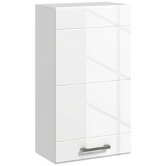 kleankin Bathroom Wall Cabinet, High Gloss Bathroom Storage Cabinet with Soft-Close Door, 3 Shelves, Adjustable Shelf, White