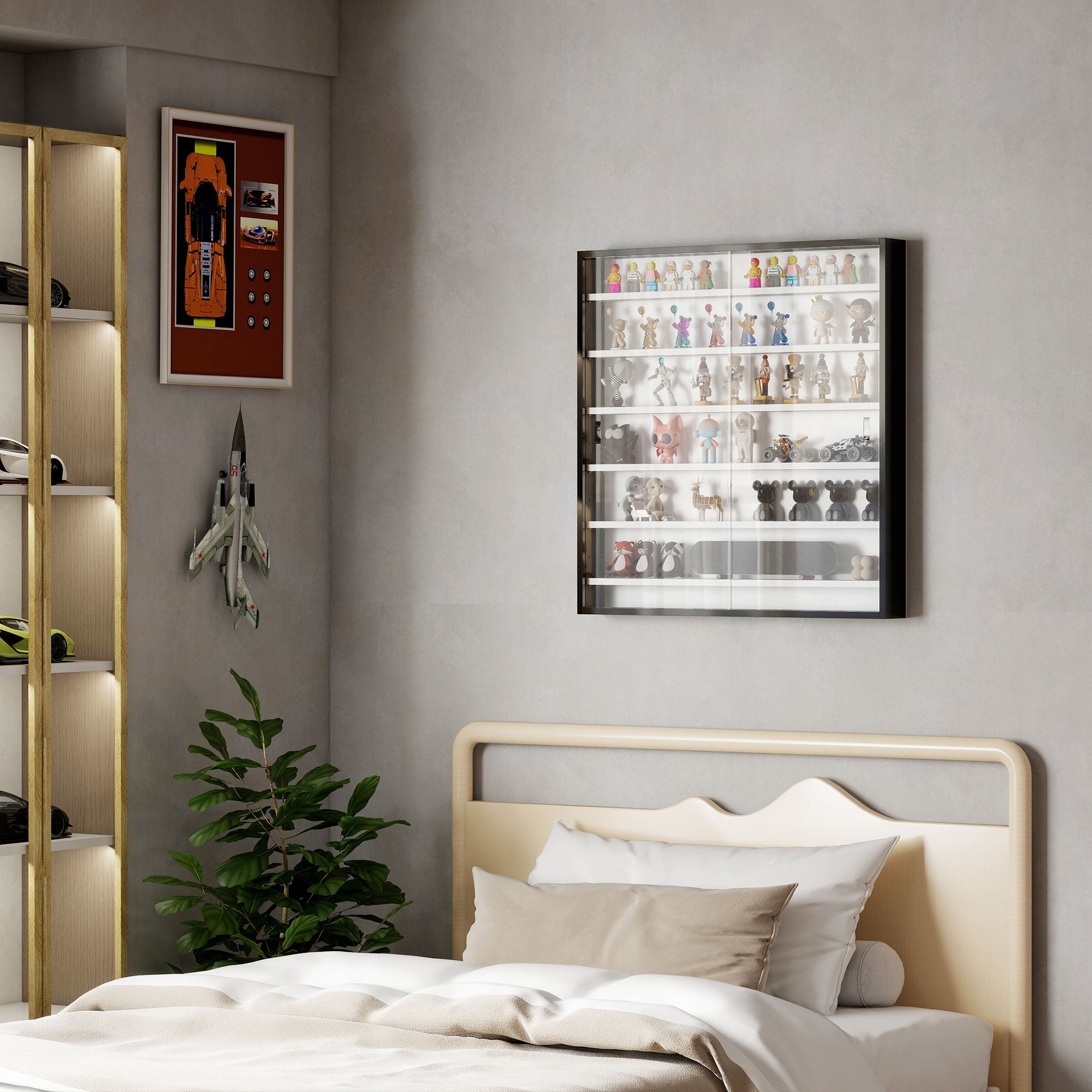 HOMCOM Six Shelf Display Cabinet, with Glass Doors - Black and White