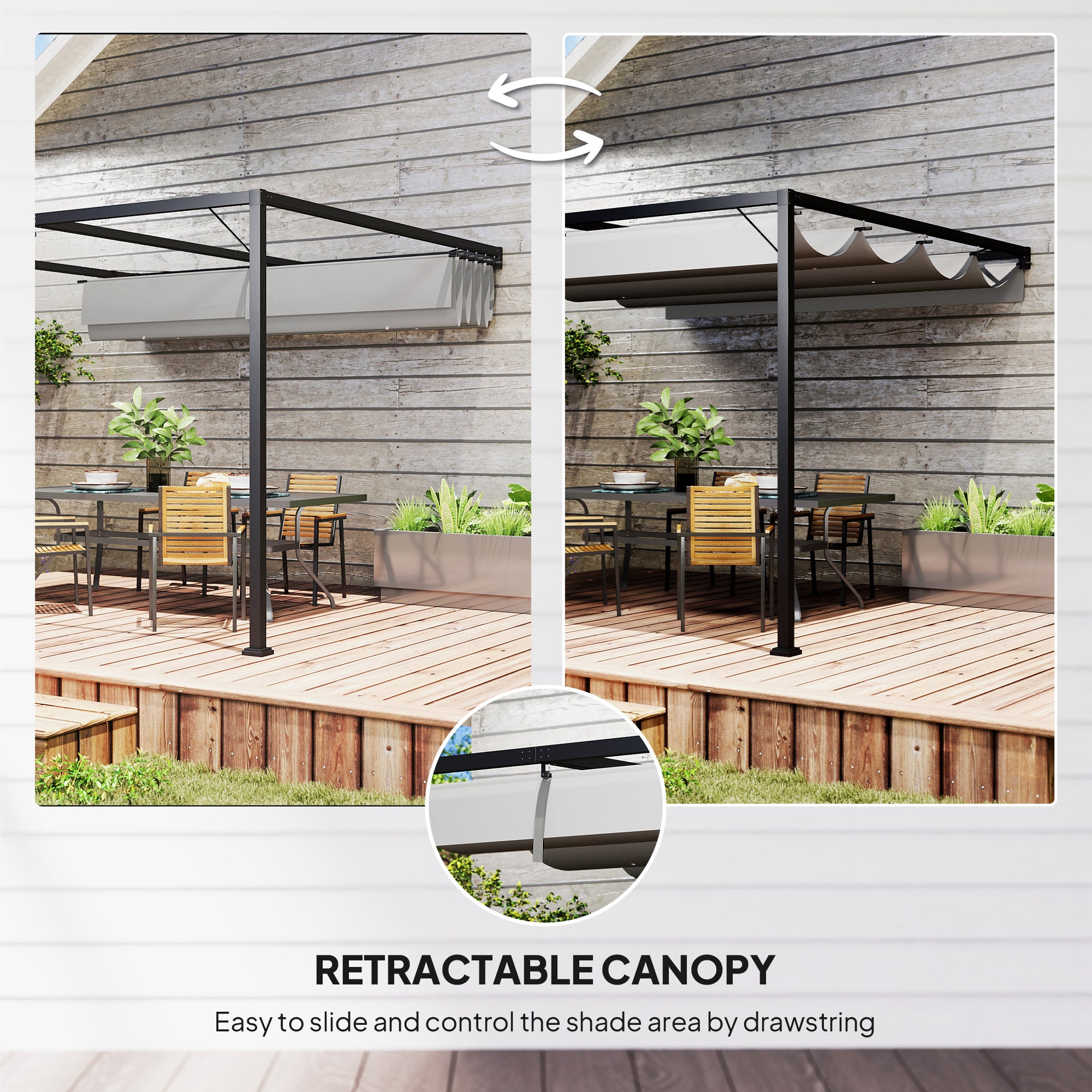 Outsunny 3 x 3 m Pergola, with Sliding Canopy - Grey
