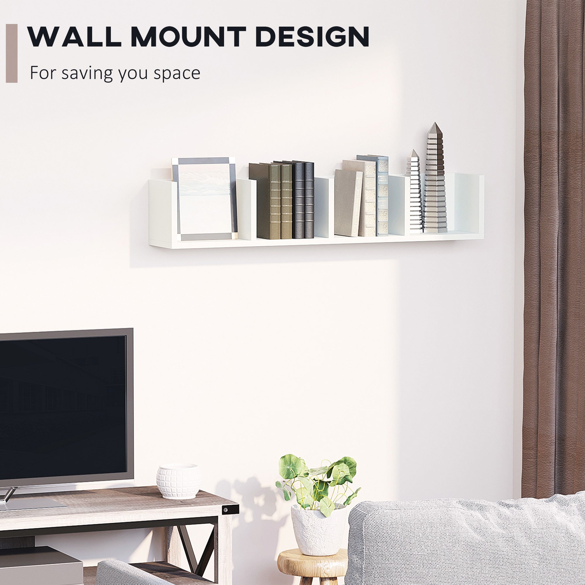 HOMCOM Wall Mount 84 CD / 56 DVD/Blu-ray/ Media Storage Rack 4 Cubes Wooden Shelf Organizer Unit Bookcase Display (White)