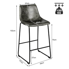 Set of 2 Vintage Faux Suede Bar Stools-Grey