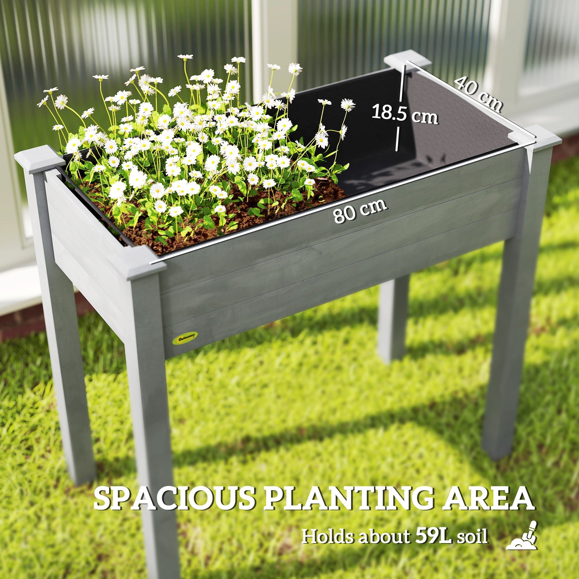 Outsunny Raised Bed for Garden, Wooden Elevated Planter Box with Bed Liner, for Flower Vegetable Herb, Dark Grey