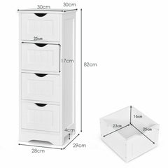 4 Drawers Bathroom Floor Cabinet with Curved Handle-White