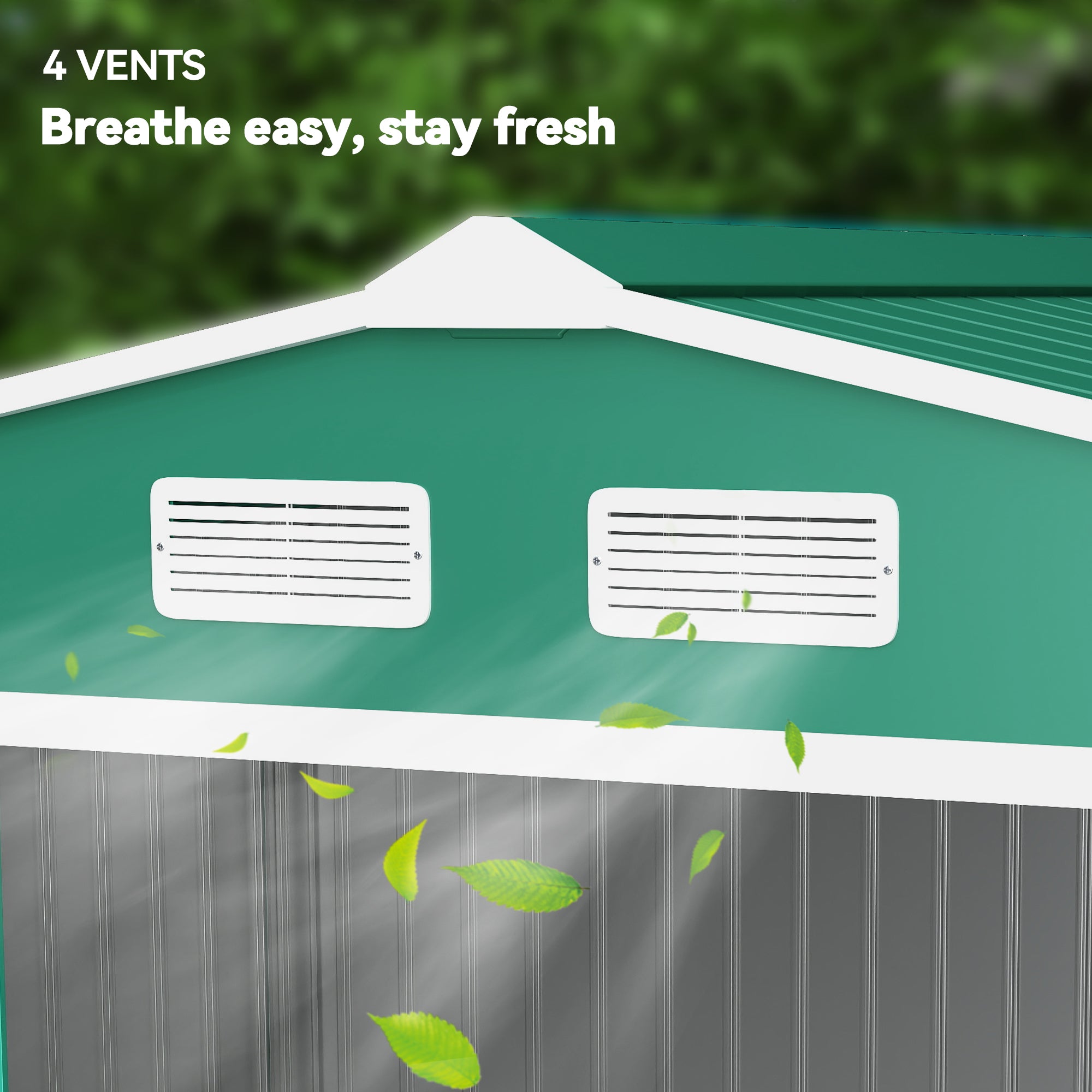 Outsunny 9 x 6ft Metal Garden Shed, Outdoor Storage Tool House with Ventilation Slots, Foundation Kit and Lockable Double Doors, Green