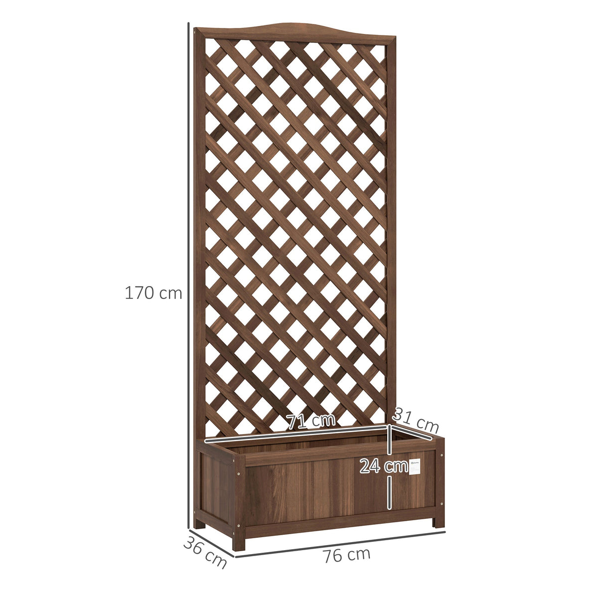 Outsunny 53L Garden Wooden Planter Box with Trellis Free Standing Flower Raised Bed with Lattice for Climbing Plants, 76cm x 36cm x 170cm, Dark Brown