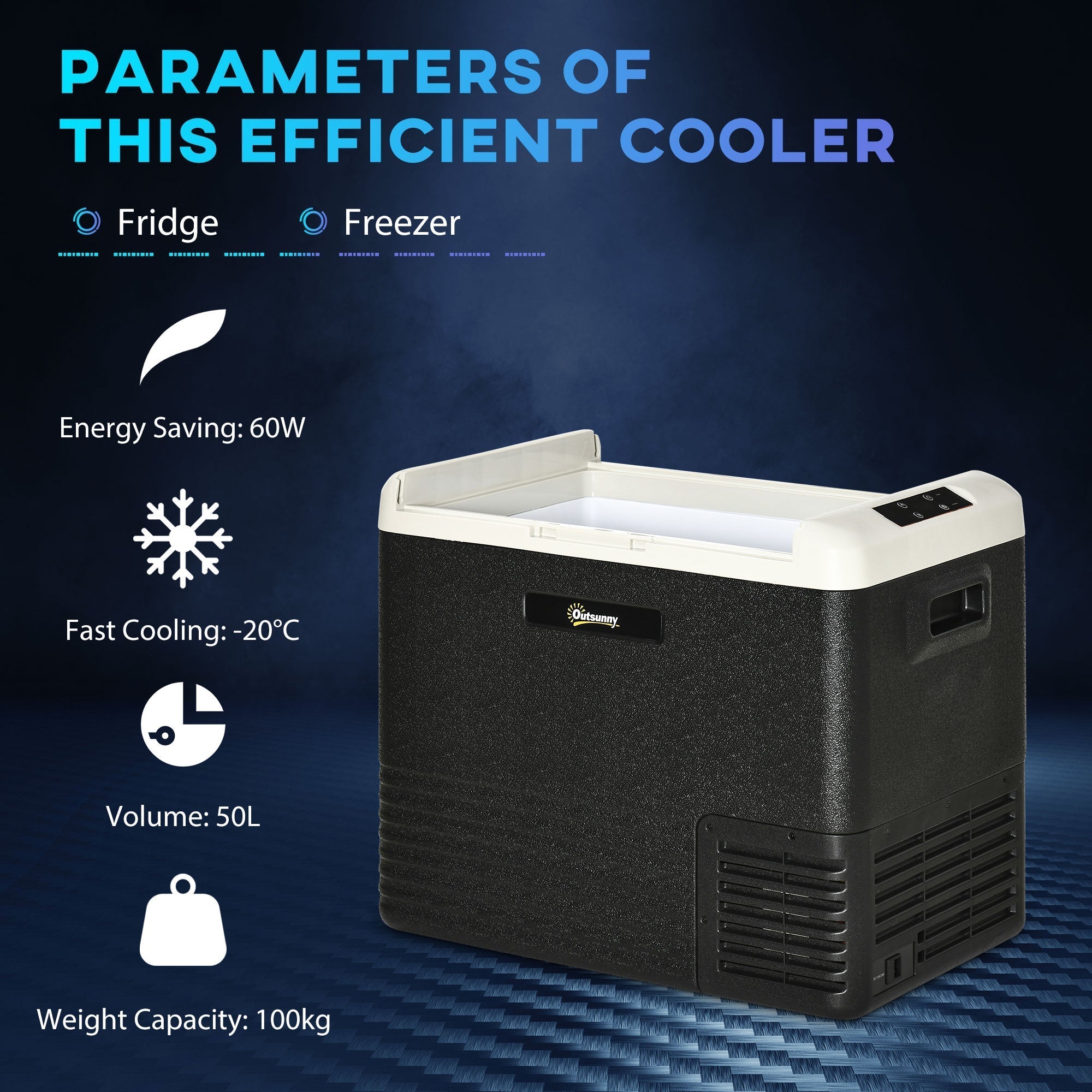 Outsunny 50L Car Refrigerator, Portable Compressor Car Fridge Freezer, Electric Cooler Box with 12/24V DC and 110-240V AC for Camping, Driving, Picnic, Down to -20√¢‚Äû∆í