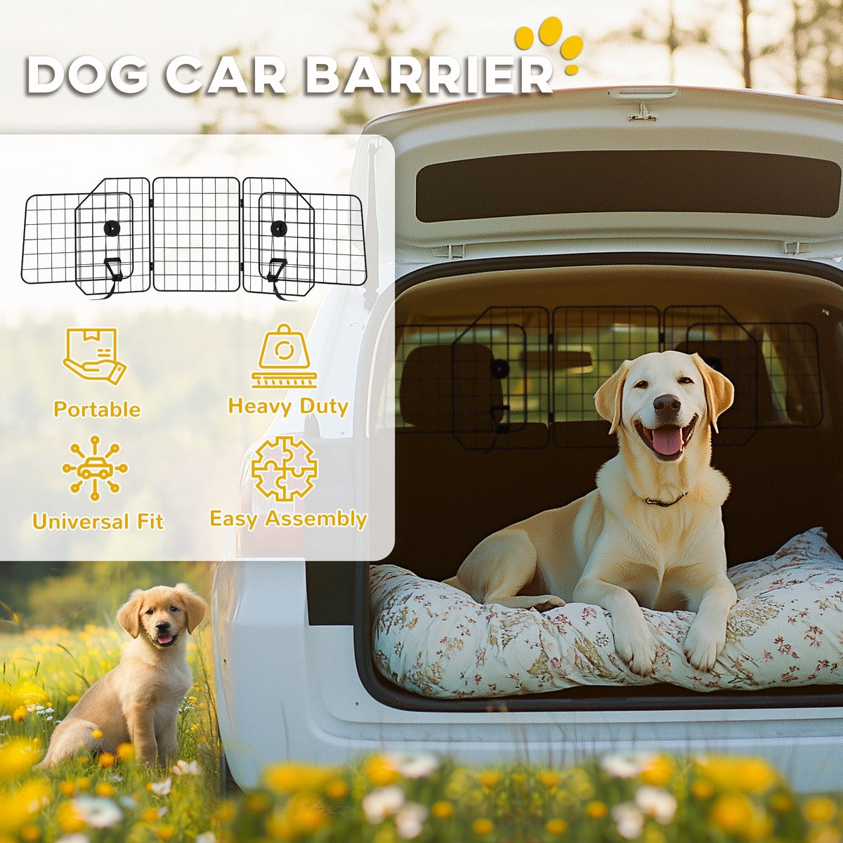 PawHut Dog Guard for Cars, Vans, Vehicles, with 93-150cm Adjustable Width