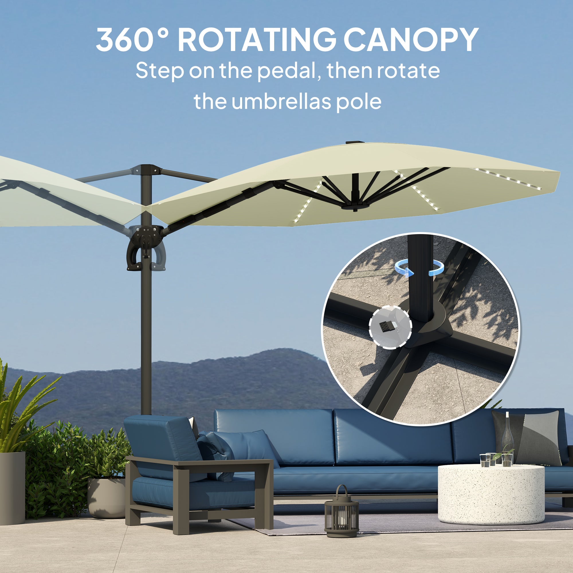 Outsunny 3(m) Cantilever Garden Parasol with Solar Powered Lights, Crank Handle & Cross Base, UPF 50+, 360√Ç¬∞ Rotation, Cream