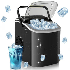 HOMCOM Ice Maker Machine Countertop, 12 KG in 24 H, 9 Cubes in 6 Mins, Portable Ice Cube Maker with Handle, Ice Scoop and Basket for Home Office Kitchen Bar Party RV, Black
