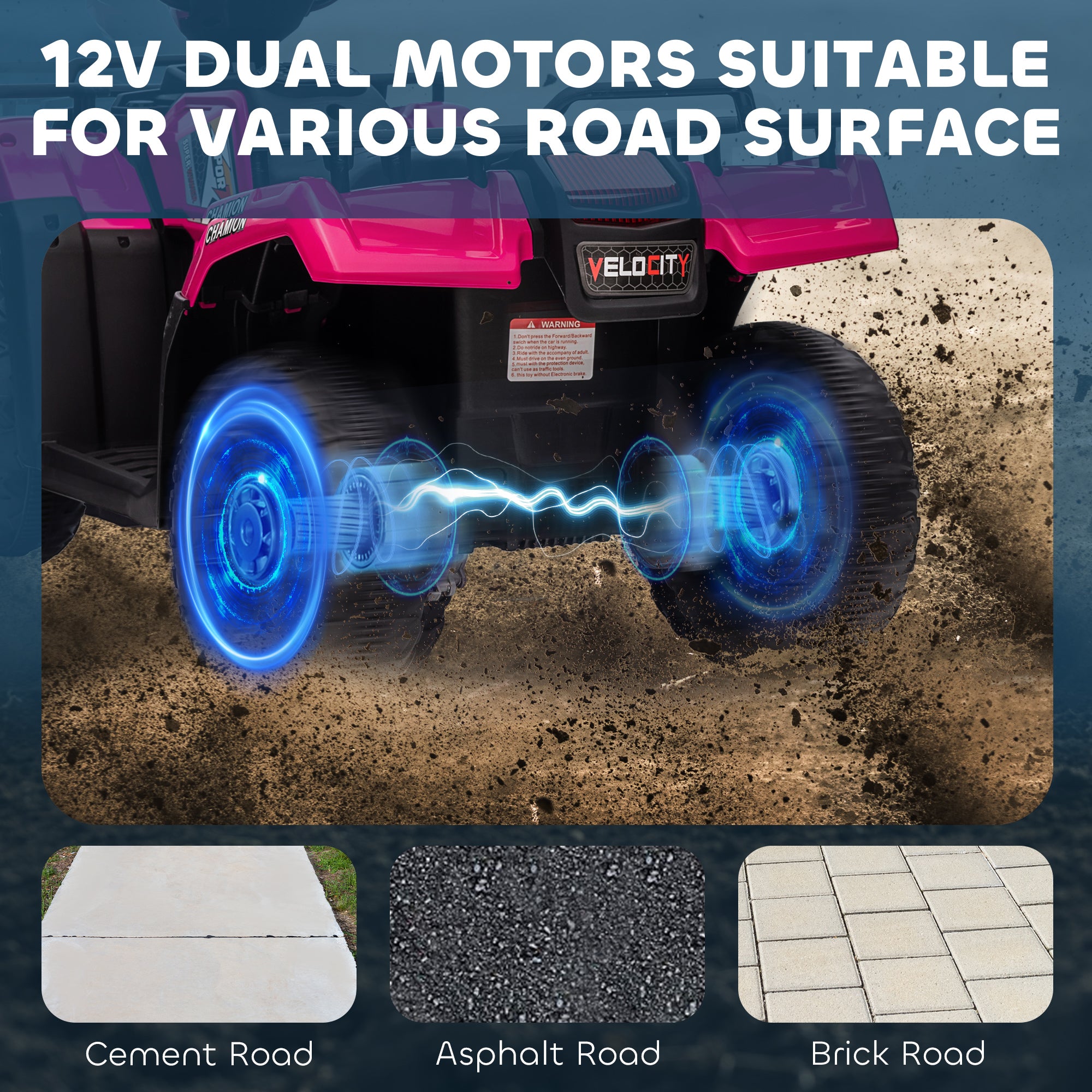 HOMCOM 12V Kids Quad Bike with Forward, Reverse Functions, Ride-On ATV w/ Music, LED, Headlights, for Ages 3-5 Years - Pink