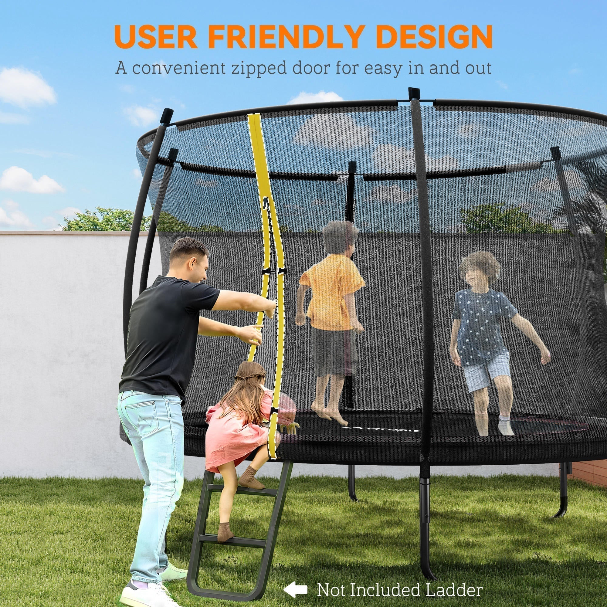SPORTNOW 8ft Outdoor Trampoline with Enclosure Net, Spring Cover, Black