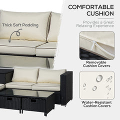 Outsunny 4 Pieces Rattan Garden Furniture Set, 4 Seater Corner Sofa Set with Storage Box, 2 Drawers Coffee Table, Loveseats with Cushions, Wicker Garden Conservatory Furniture for Balcony, Black