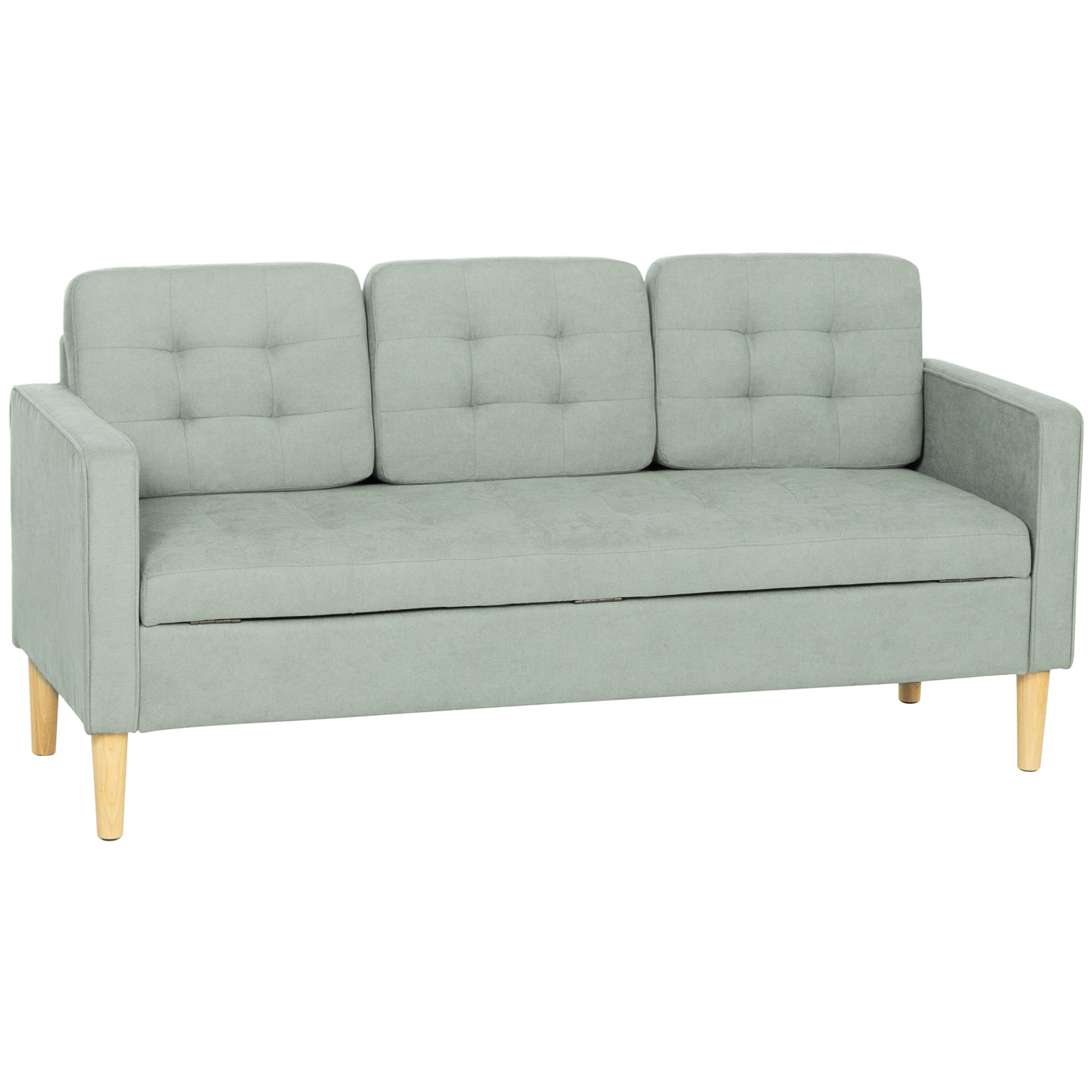 HOMCOM 3 Seater Sofa, 169cm Couch with Hidden Storage, Wood Legs, Light Grey