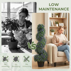 HOMCOM Artificial Lavender Topiary Tree Set of 2, UV Resistant Fake Plants in Pot for Indoor Outdoor Decor, 90 cm, Purple