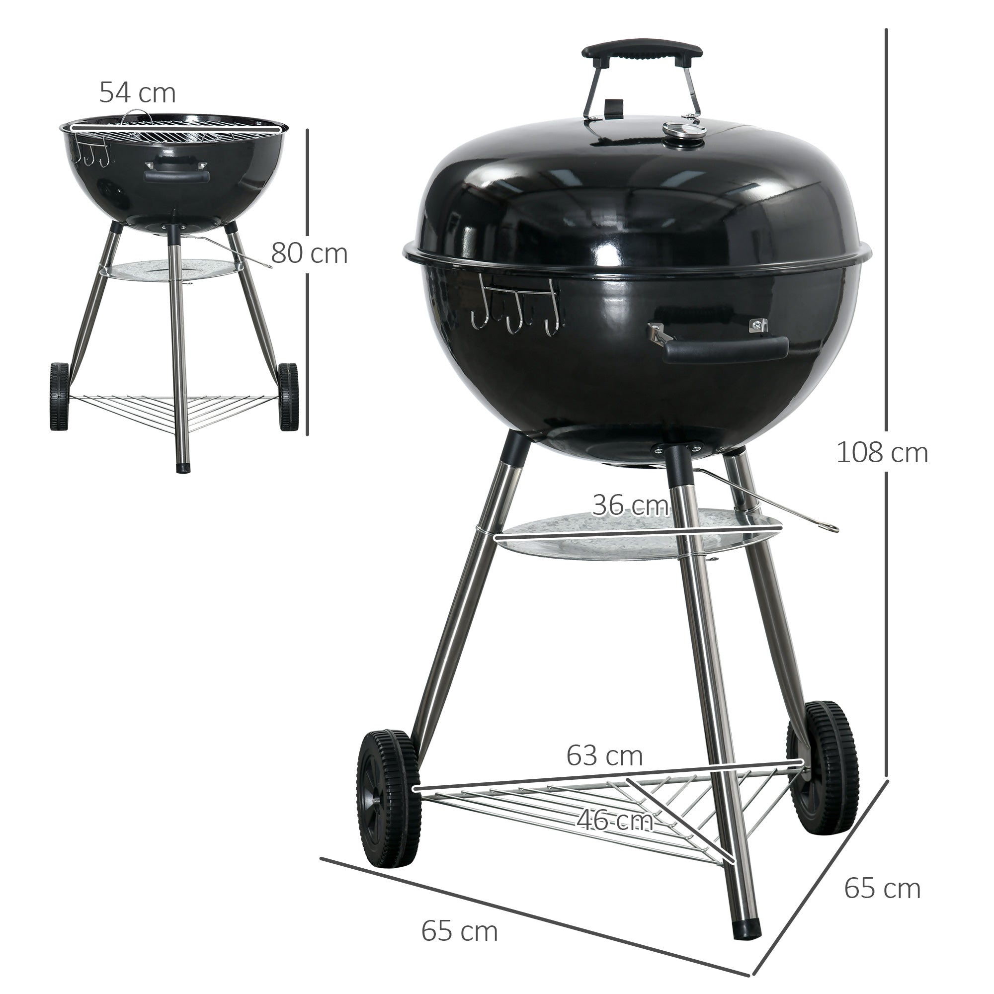 Outsunny Portable Kettle Charcoal Grill - Black