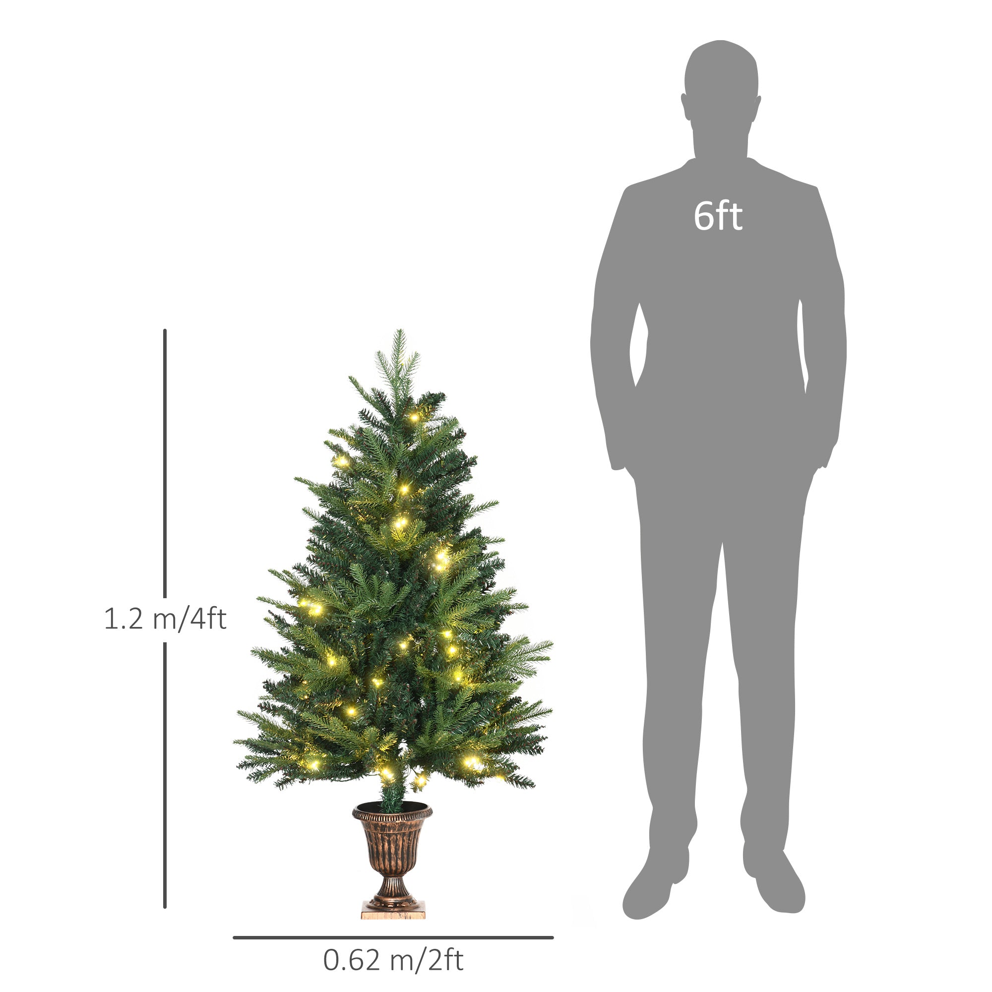 HOMCOM 1.2m 4ft Christmas Tree Entrance D√É¬©cor 750 Tips Xmas Pre-lit Tree 80 LED with Vase Base