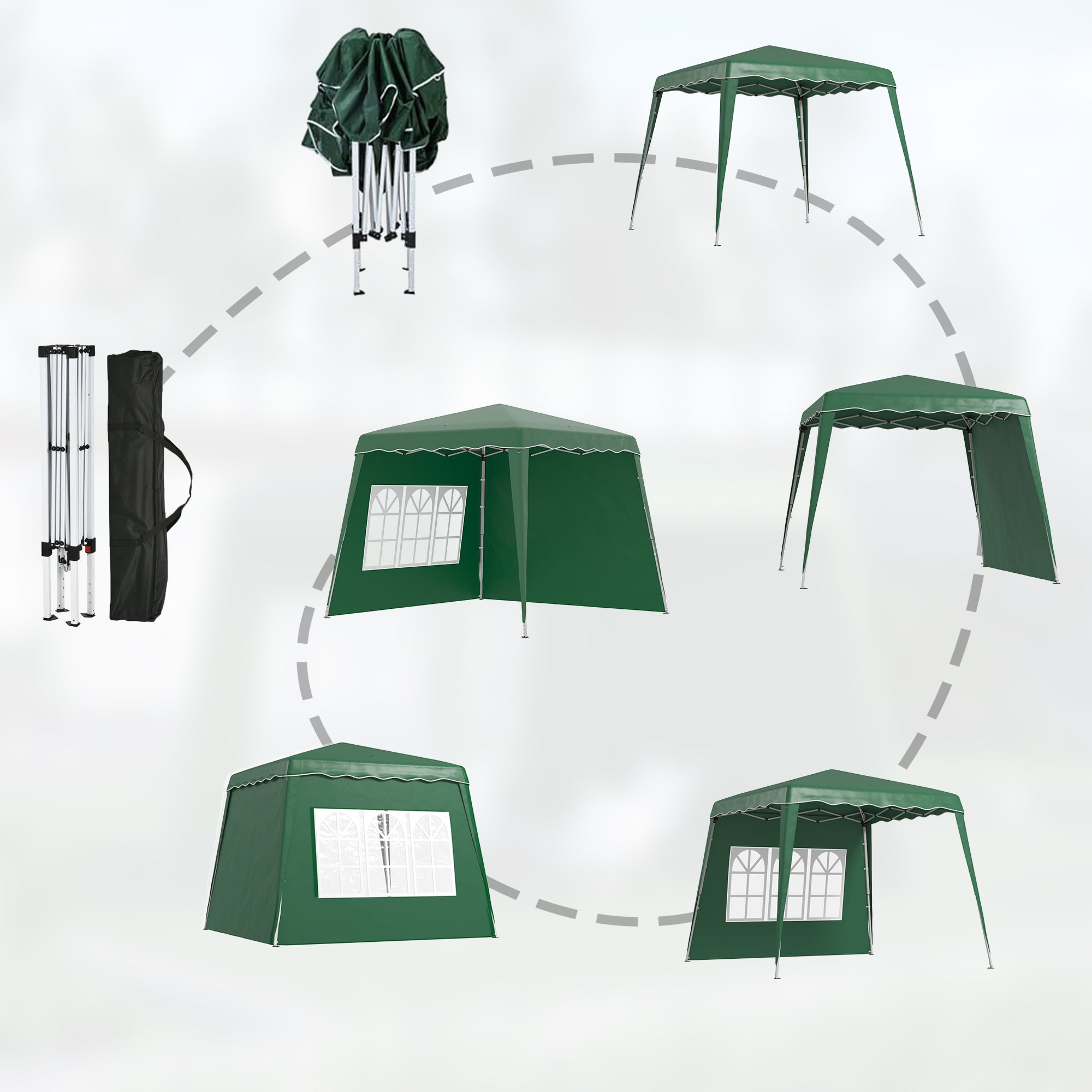 Outsunny 2.4 x 2.4m Two Wall Pop Up Gazebo - Green