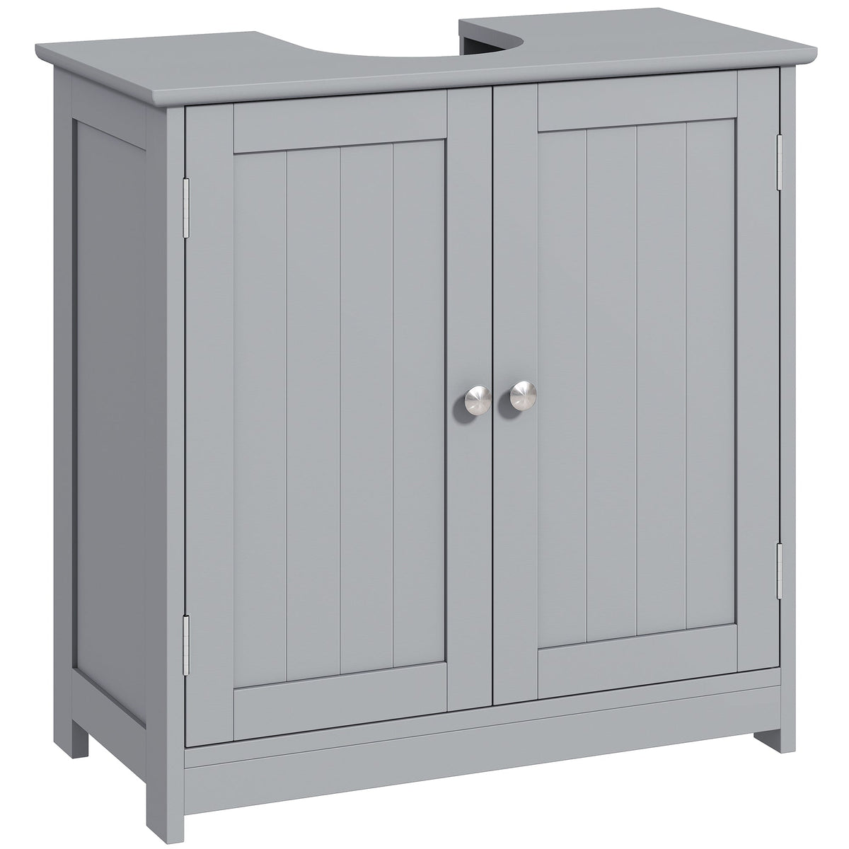 kleankin 60x60cm Under-Sink Storage Cabinet w/ Adjustable Shelf Handles Drain Hole Bathroom Cabinet Space Saver Organizer Grey