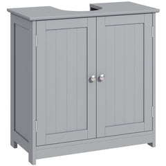 kleankin 60x60cm Under-Sink Storage Cabinet w/ Adjustable Shelf Handles Drain Hole Bathroom Cabinet Space Saver Organizer Grey