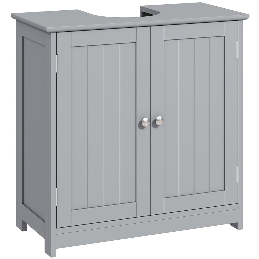 kleankin 60x60cm Under-Sink Storage Cabinet w/ Adjustable Shelf Handles Drain Hole Bathroom Cabinet Space Saver Organizer Grey
