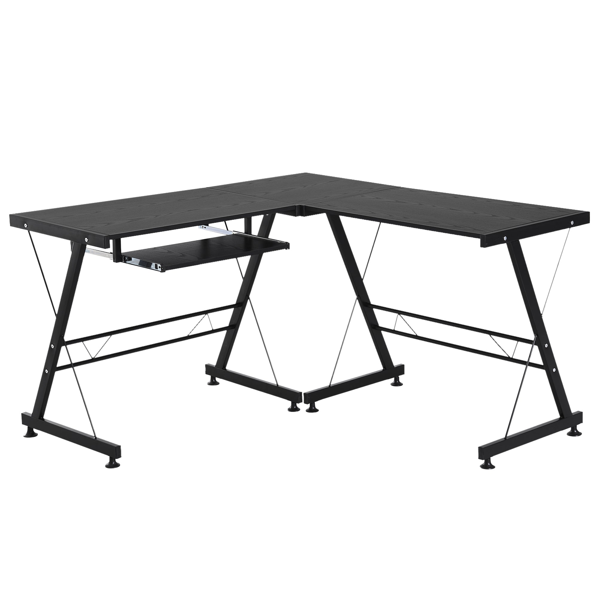 HOMCOM L Shaped Gaming Desk, Corner Computer Desk with Keyboard Tray, Work Table for Home Office, Study Workstation, 130 x 130 x 73.5cm, Black