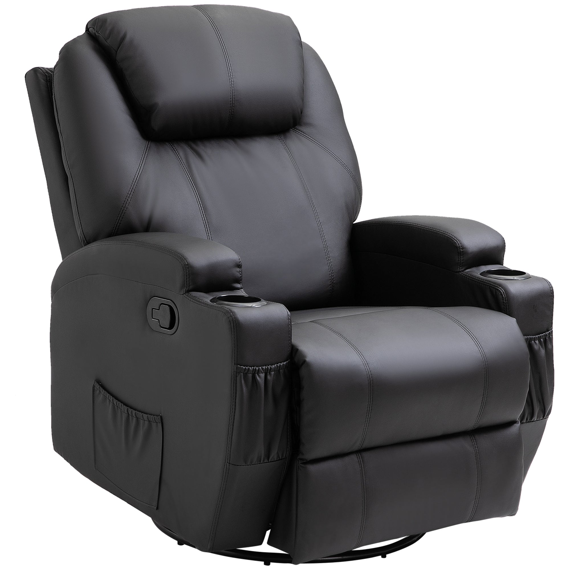 HOMCOM Recliner Chair, Recliner Massage Rocker Chair with 360√Ç¬∞ Rotate, 165√Ç¬∞ Reclining Function, Adjustable Footrest, Swivel Armchair Single Sofa for Living Room with Drink Holders, Side Pockets, Black