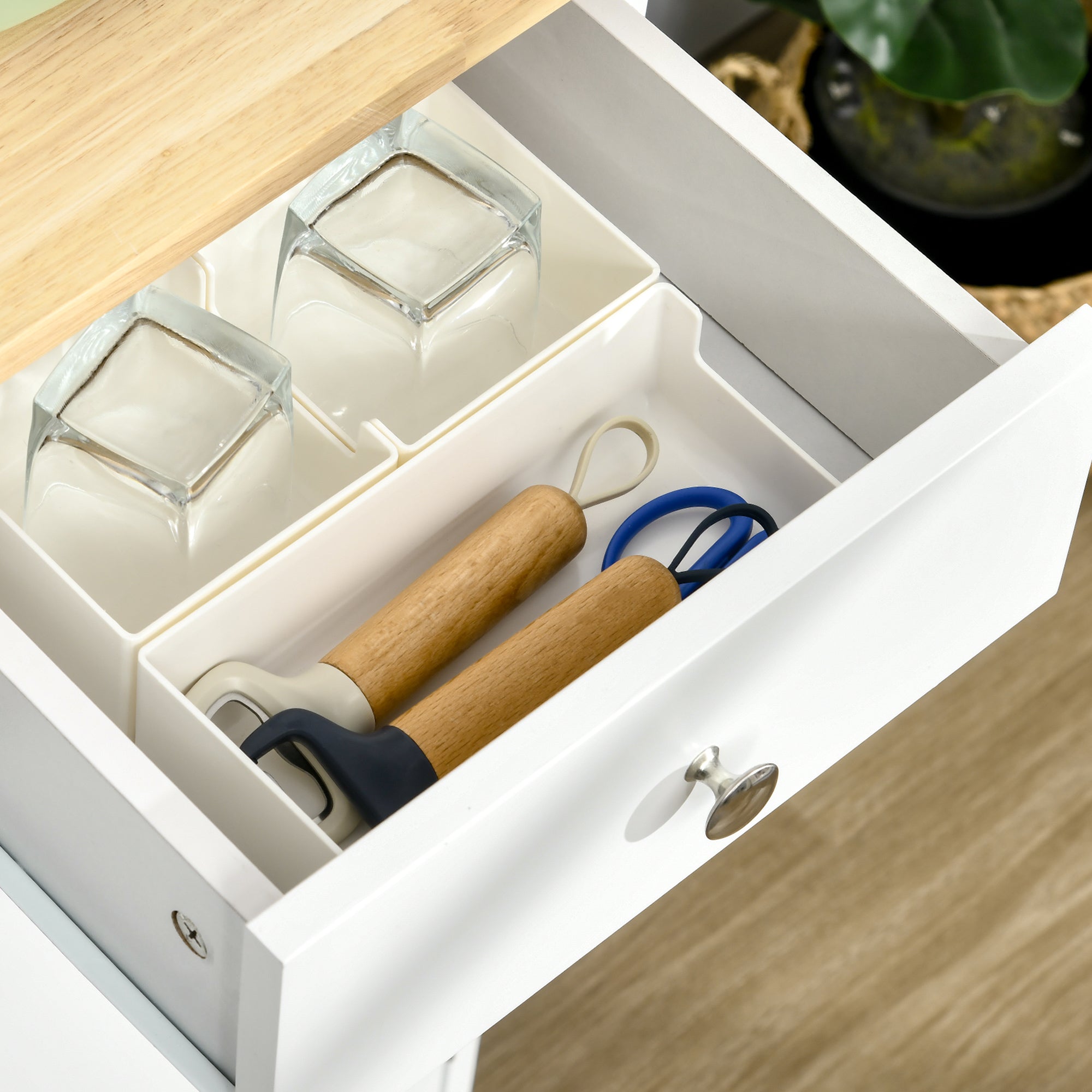 HOMCOM Sideboard with Rubber Wood Top, Modern Storage Cabinet, Kitchen Cupboard with 3 Doors, 3 Drawers and 3 Adjustable Shelves for Dining Room, Living Room, White