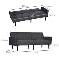 HOMCOM Three-Seater Sofa Bed, with Cupholders - Grey