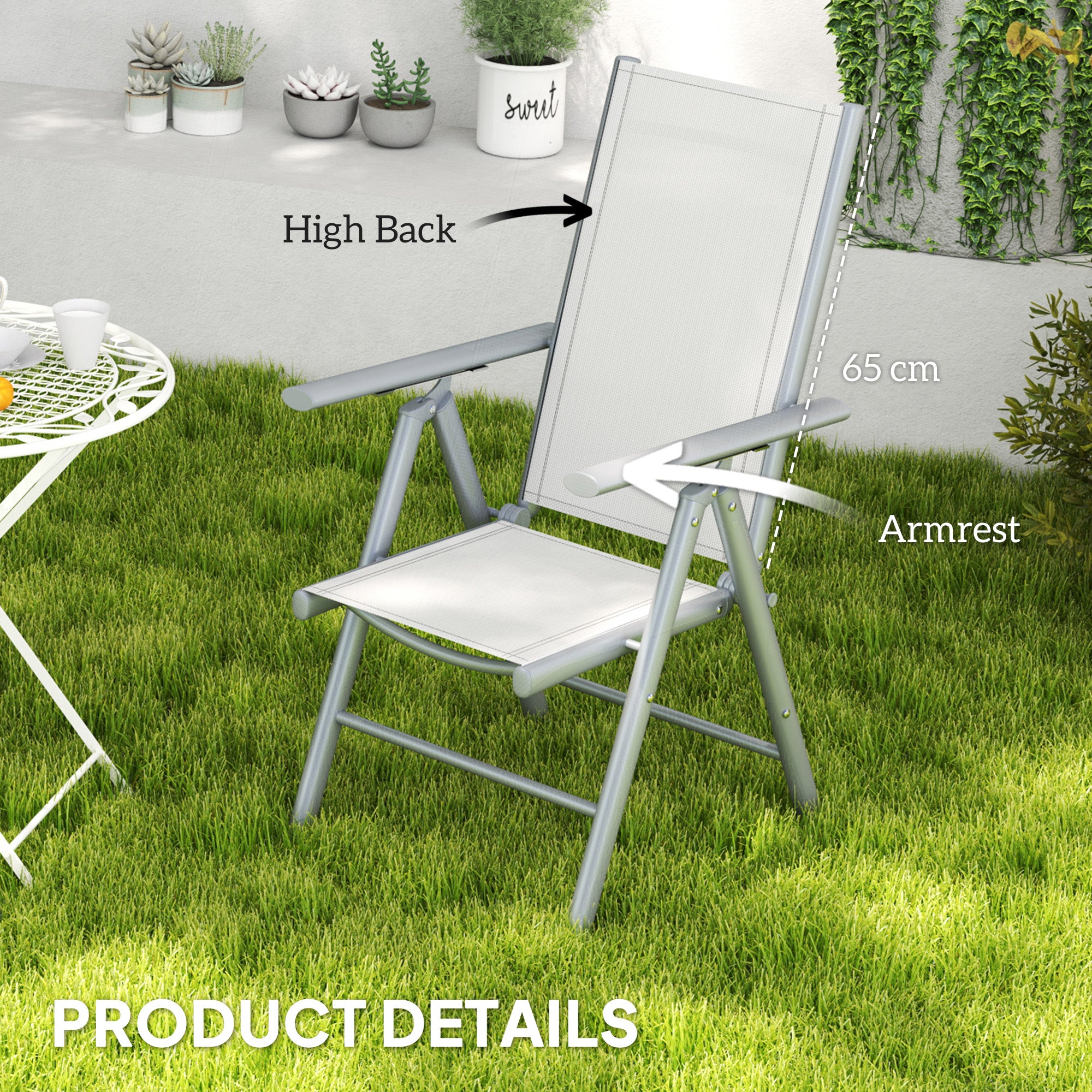 Outsunny Set of Two Aluminium Folding Chairs - Light Grey