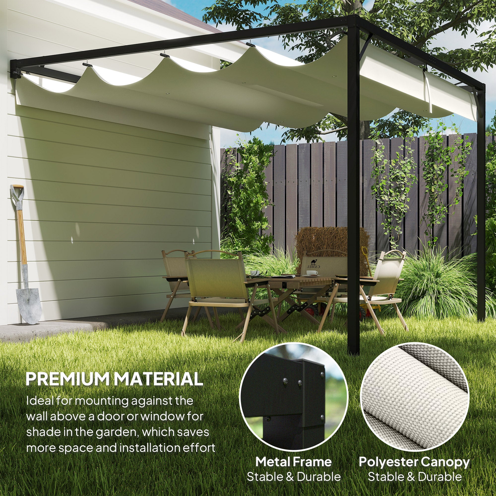 Outsunny 3 x 3 m Pergola, with Sliding Canopy - Cream White