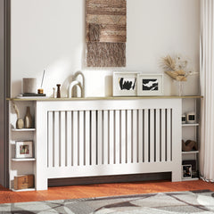 HOMCOM Radiator Cover with Open Storage Shelves, Vertical Slatted Cabinet Shelf Heater Cover for Living Room, Hallway, Extra Large, White