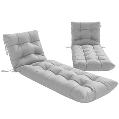 Outsunny Sun Lounger Cushions Only, Garden Lounge Chair Cushions Set of 2, Sunbed Replacement Pads with 4 Ties, Light Grey