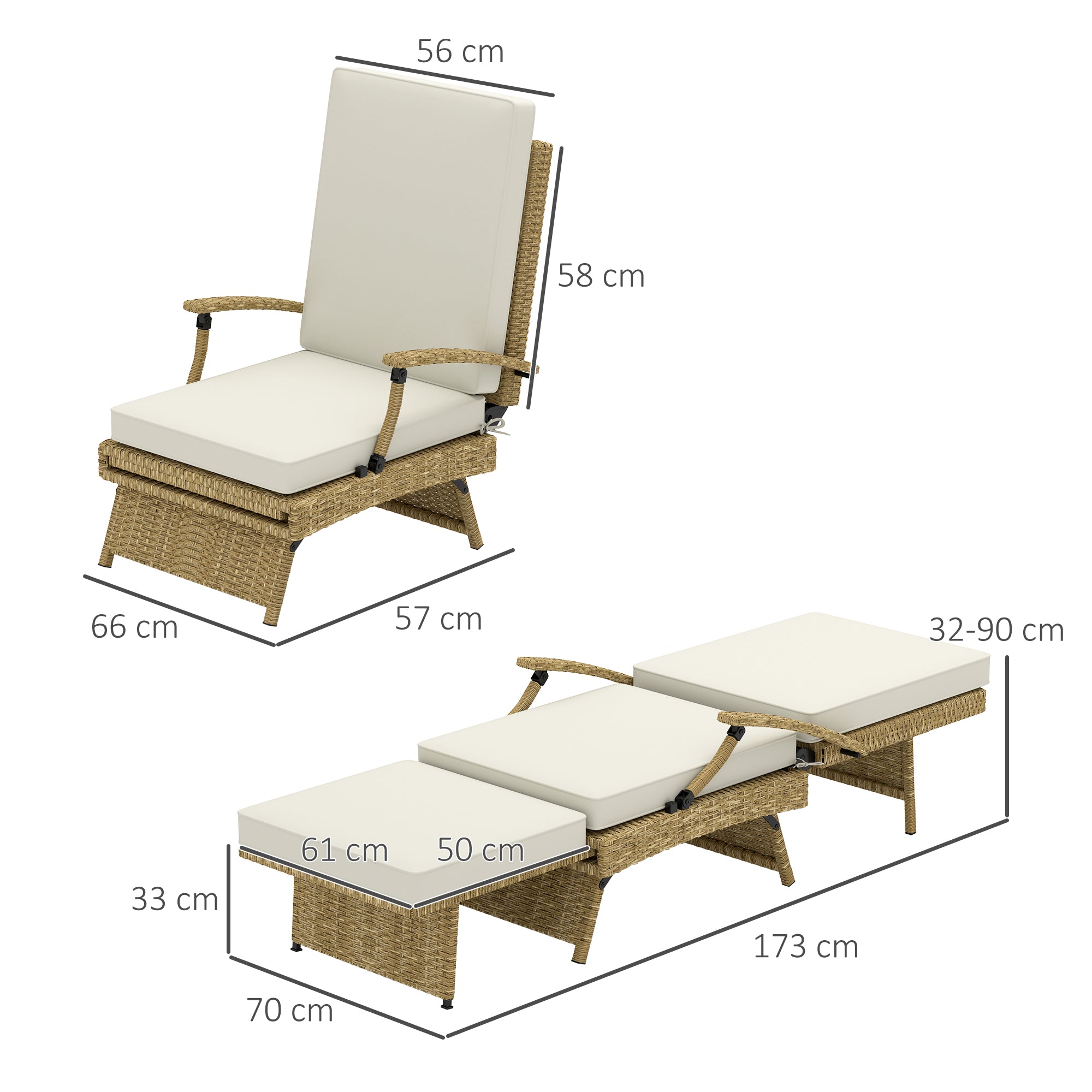 Outsunny 80√Ç¬∞ Reclining Rattan Lounger - White/Beige