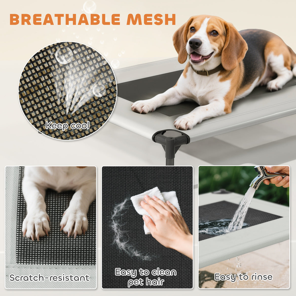 PawHut Portable Elevated Dog Bed with Removable Canopy, Cooling Raised Pet Cot for Small Medium Dogs, 76 x 61 x 70 cm
