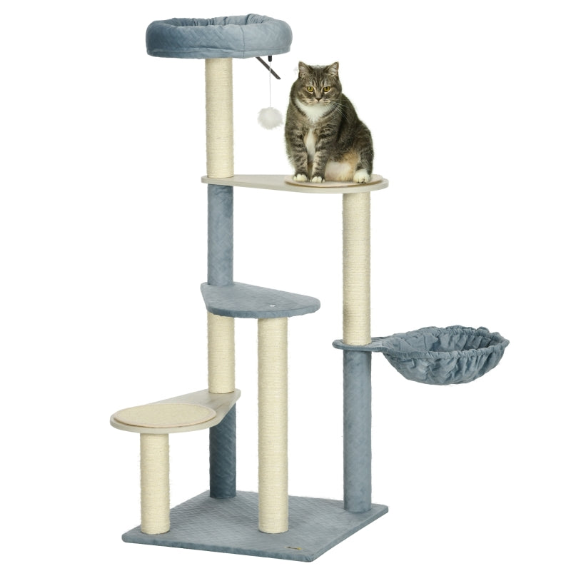 PawHut 118.5cm Cat Tree Tower with Scratching Posts, Mats, Hammock, Bed, Toy Ball