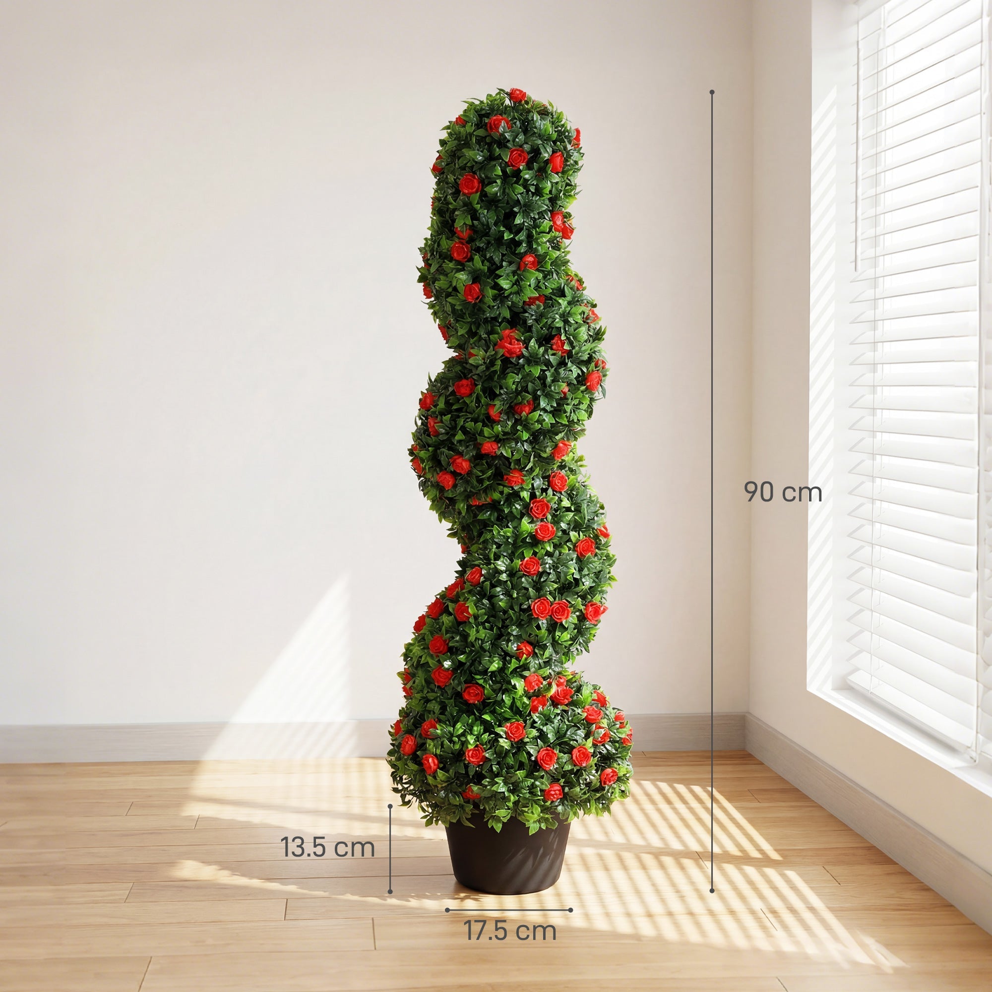 HOMCOM Artificial Rose Spiral Topiary Tree Set of 2, Indoor Outdoor Fake Plants with 630 Leaves, 90cm