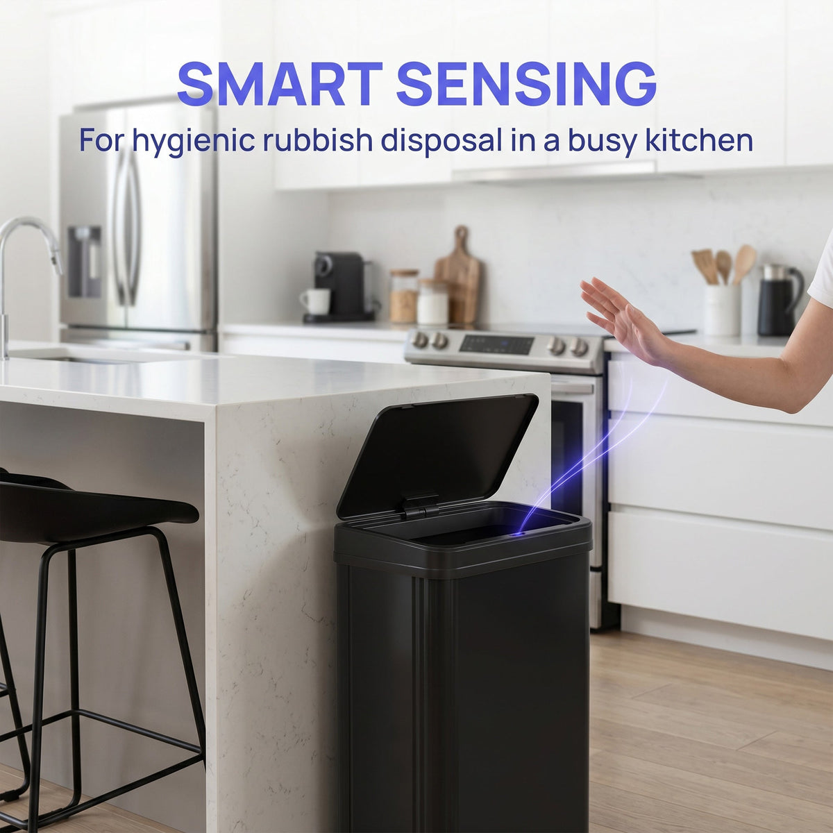 HOMCOM 40L Sensor Bin with Soft-Close Lid, Stainless Steel Automatic Touchless Motion Sensor Kitchen Bin, Black