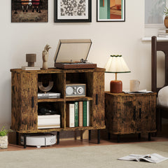 HOMCOM Mid-Century Sideboard Cabinet, Nightstand, Accent Console with Tambour Doors, Rustic Brown