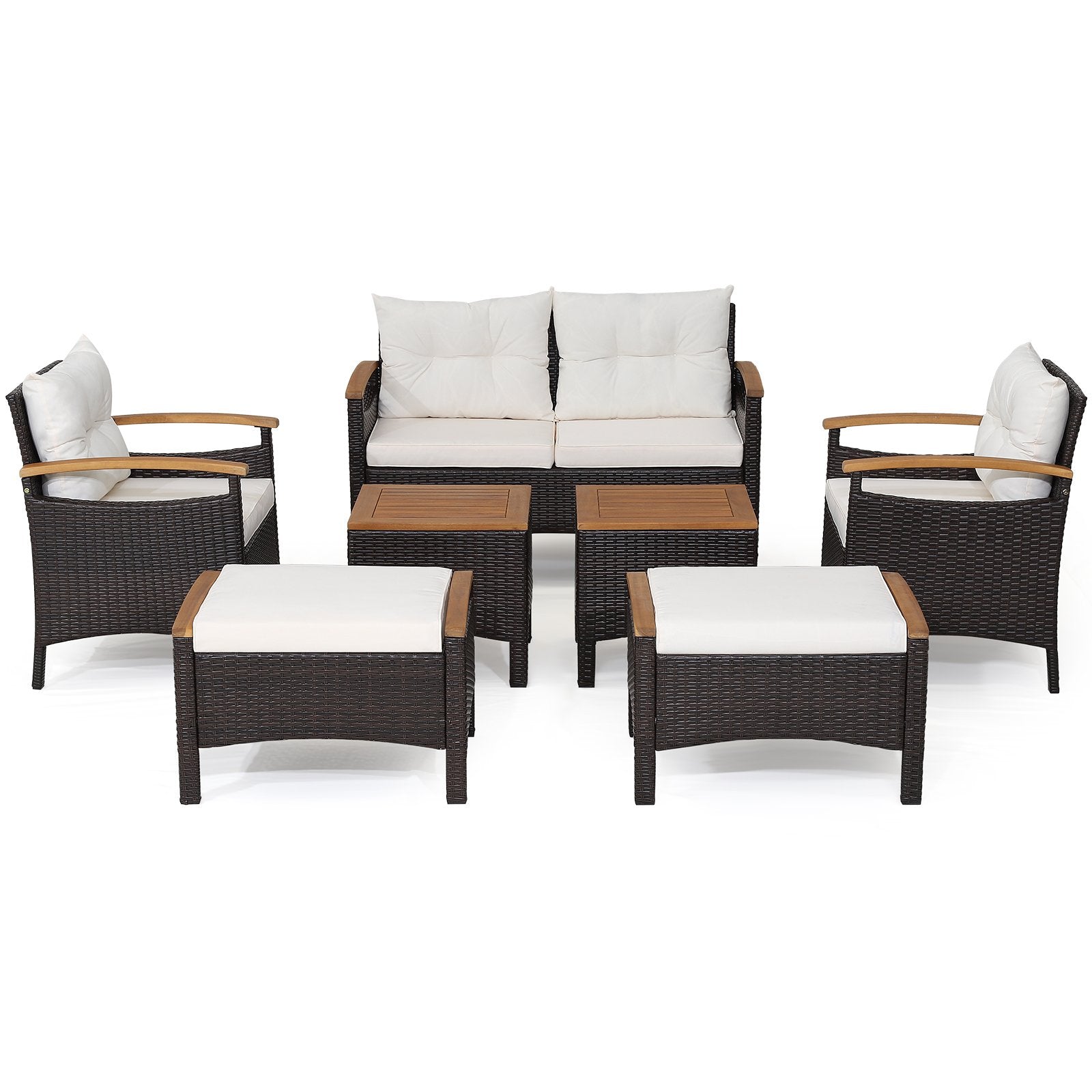 7 Piece Patio Rattan Sofa Set Outdoor with Cushions and Ottomans