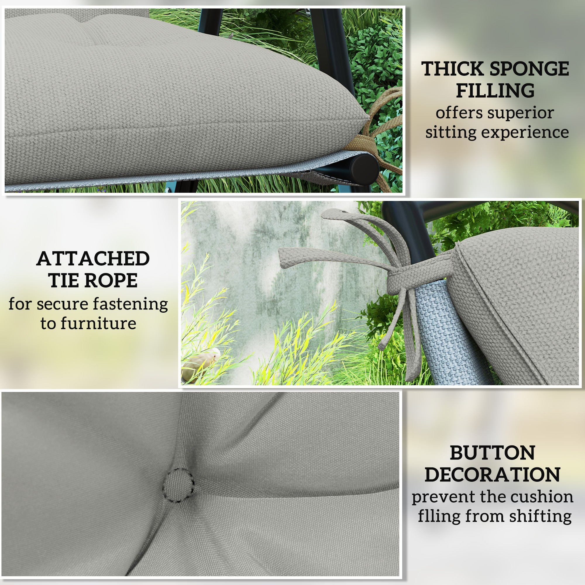Outsunny Set of Two Outdoor Seat Cushions - Light Grey