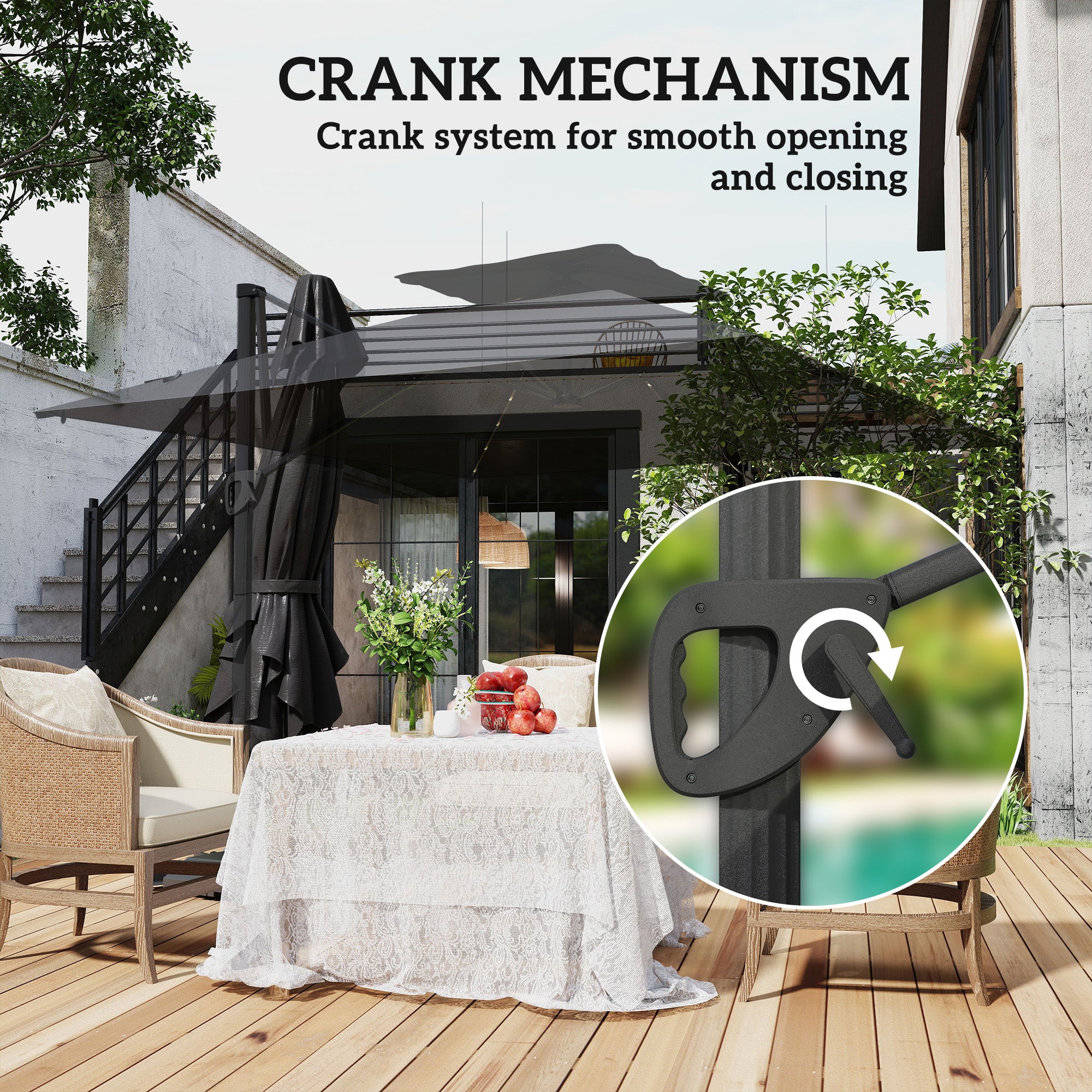 Outsunny Multi-Angle LED Light Parasol Umbrella - Black