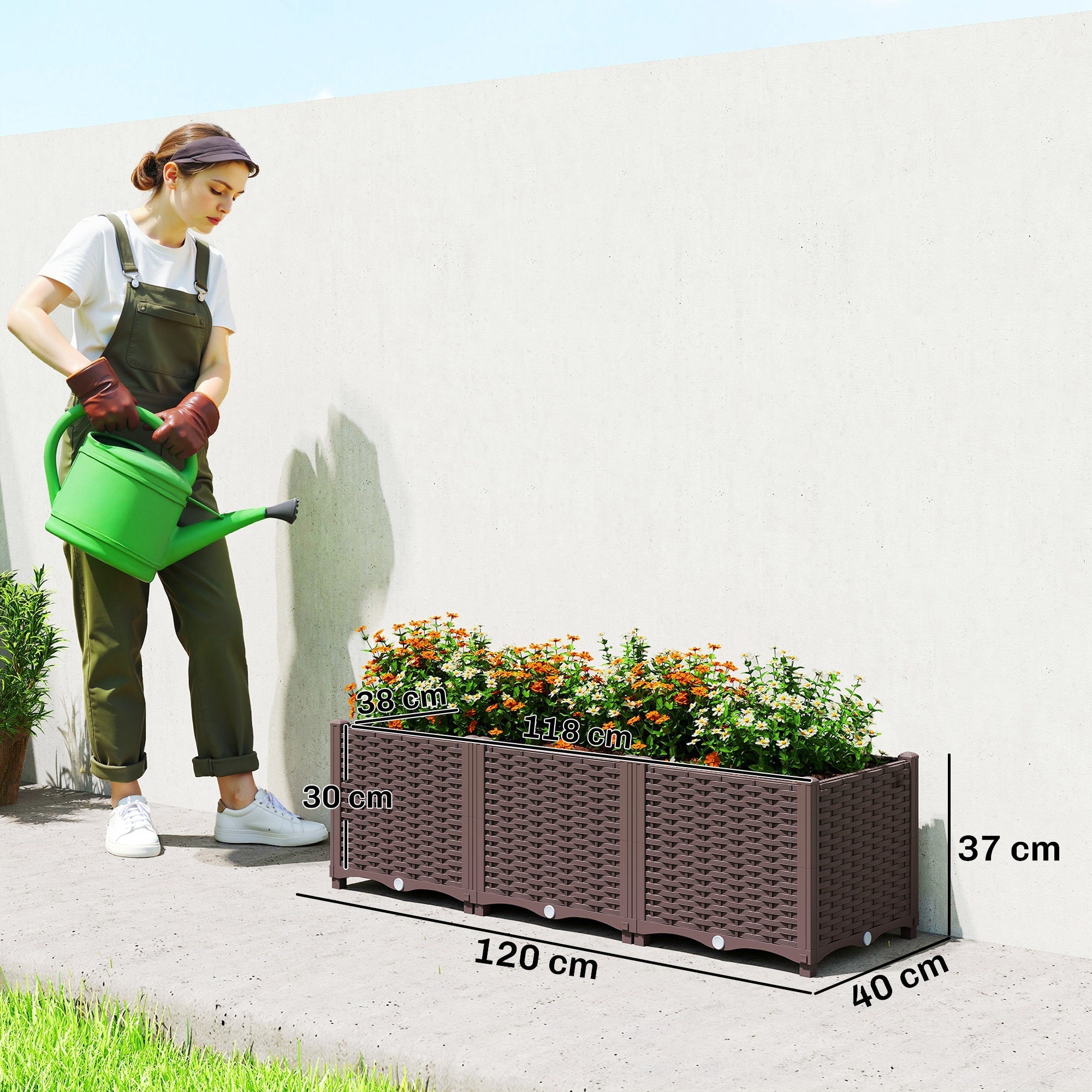 Outsunny Plastic Raised Garden Bed with Legs, Self Watering Elevated Planter Boxes with Drainage Holes and Plugs